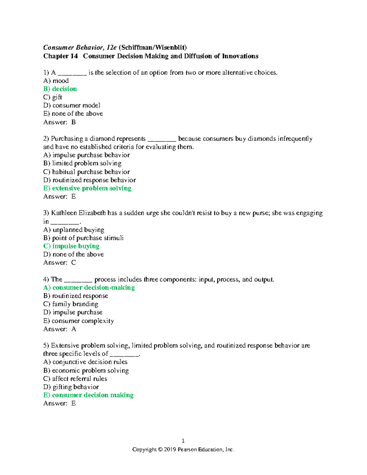 Test Bank CB 301 ch14 2 - Lecture notes mlvkrml - 1 Consumer Behavior ...
