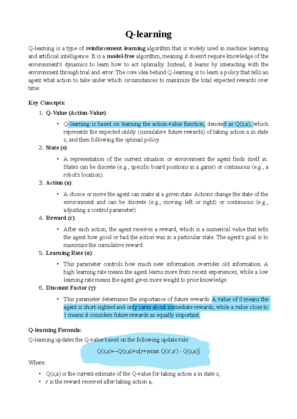Q-Learning Overview and Algorithm Workflow - Studocu