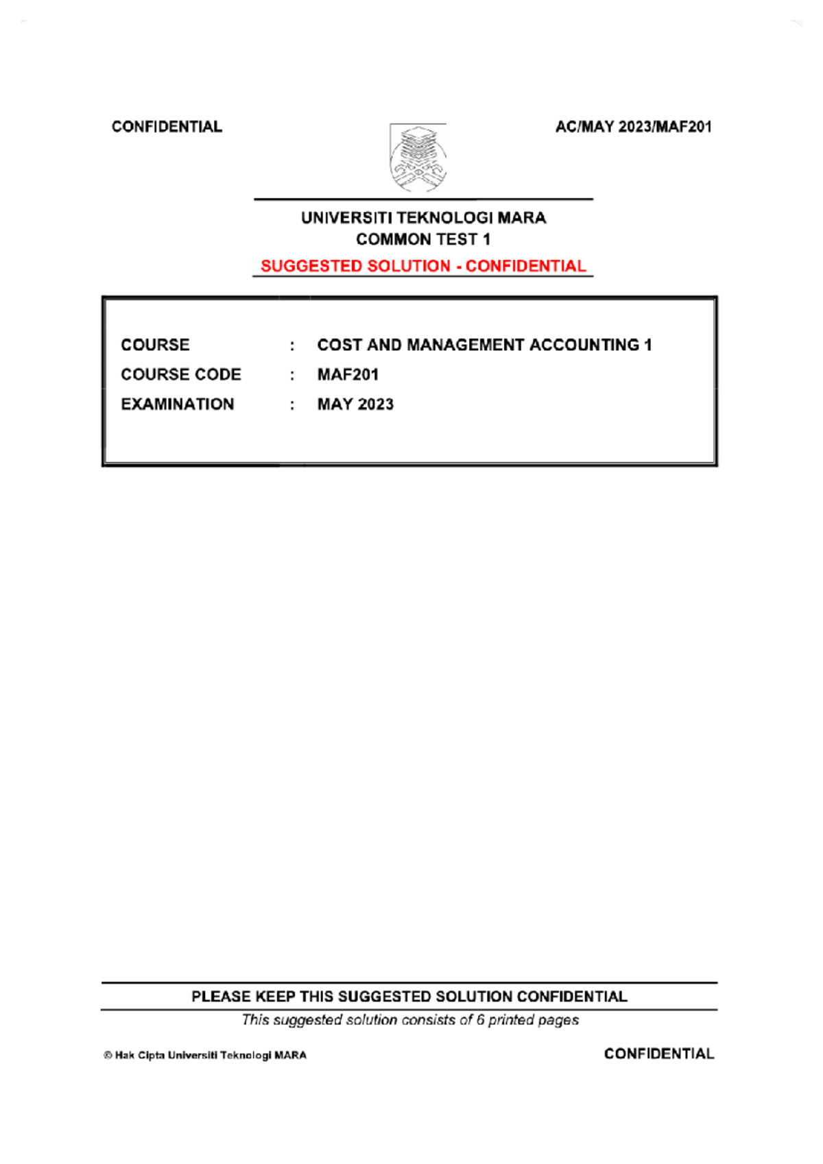 CT MAF201 MAY 2023 - Common Test 1 Suggested Solutions - Studocu