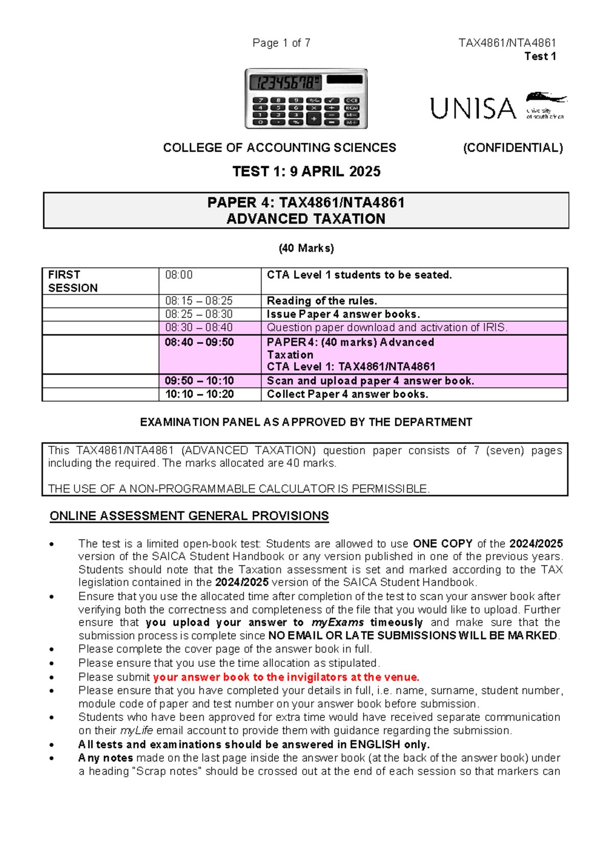 Test 1: Advanced Taxation (CTA Level 1) - 9 April 2025 Exam Paper - Studocu