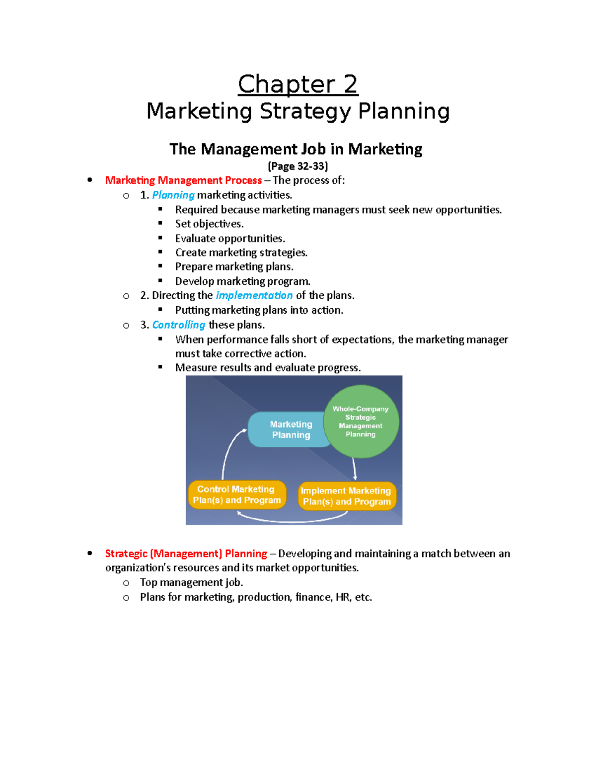Chapter 2 Notes: Marketing Strategy Planning Overview (MKT 101) - Studocu