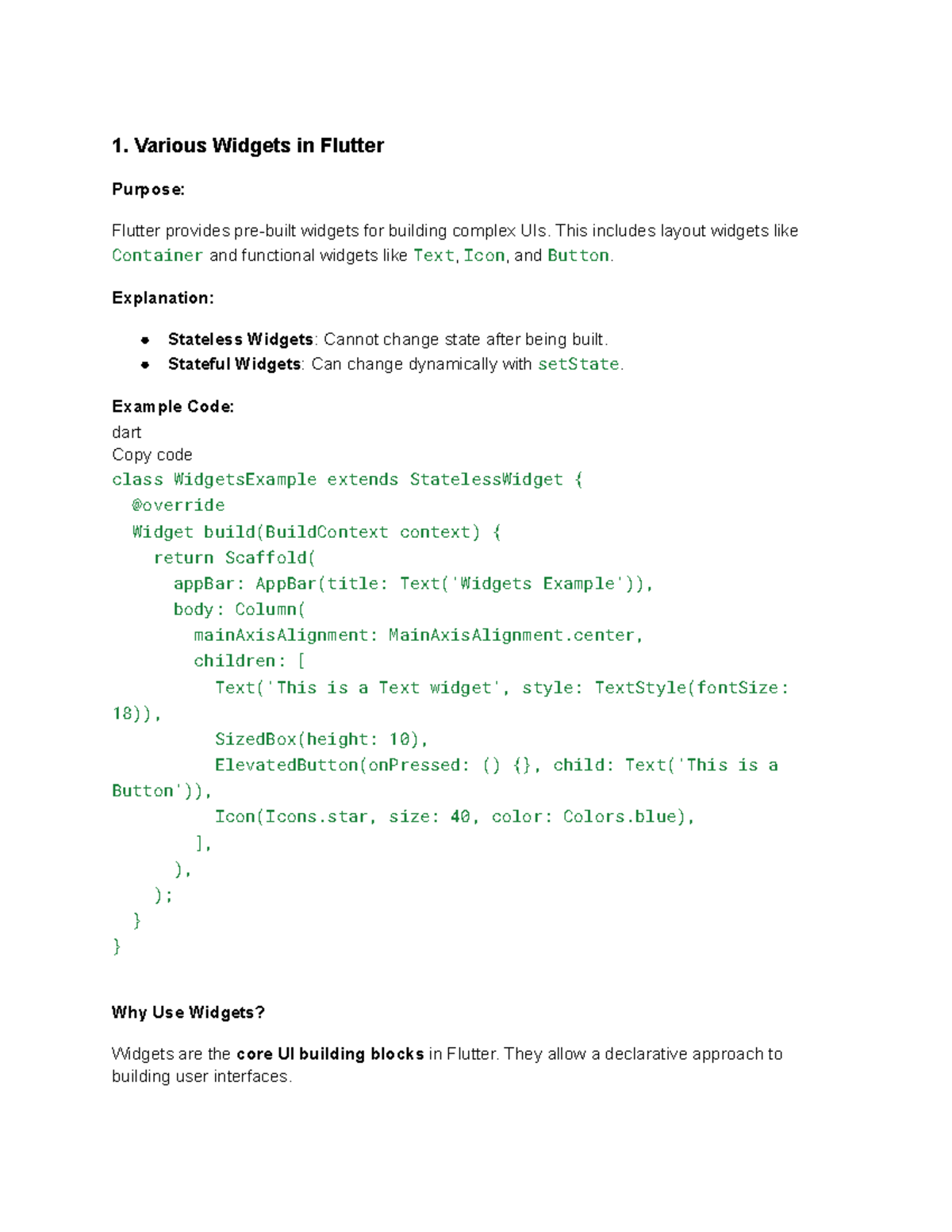 FLutter Practicles Guide - 1. Various Widgets in Flutter Purpose ...