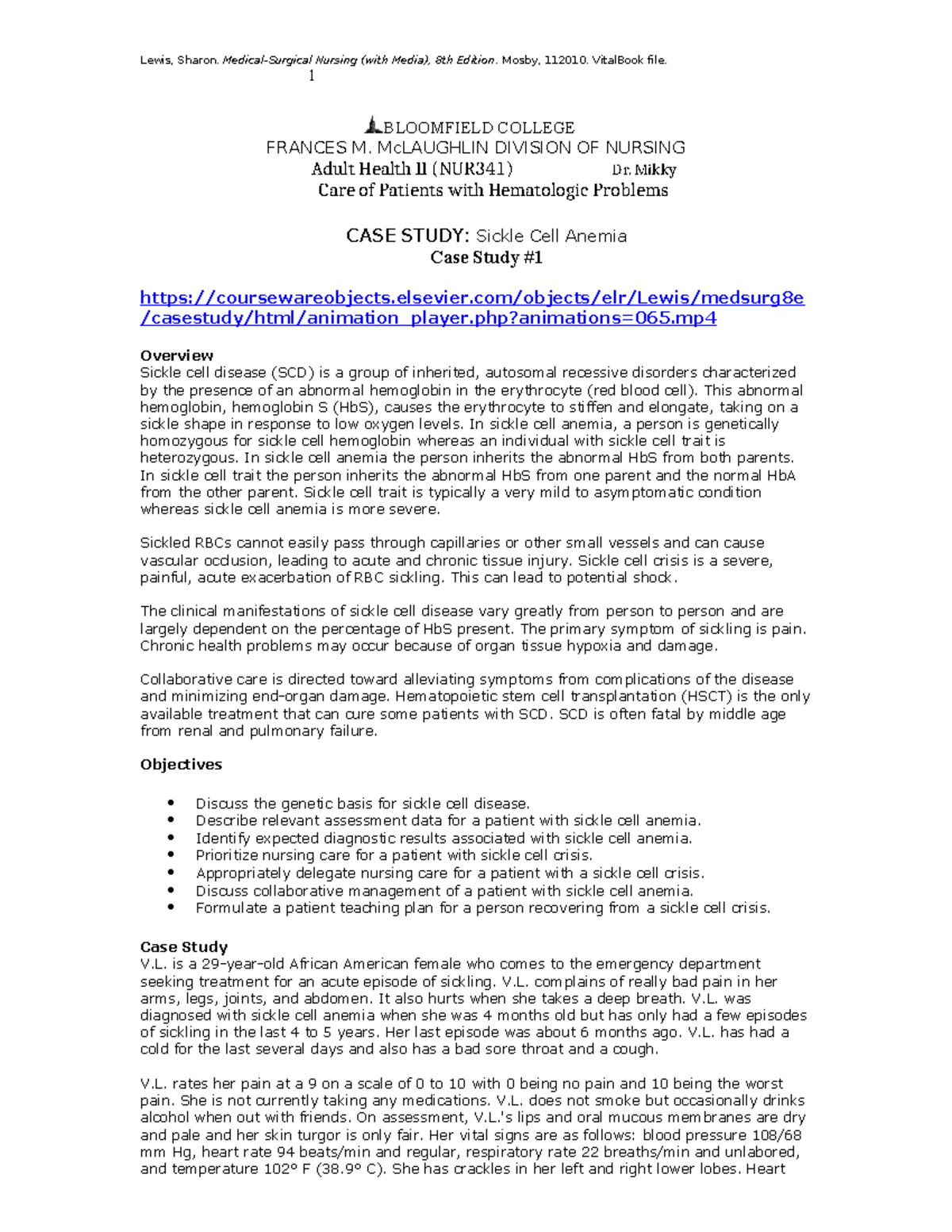 Case Study: Sickle Cell Anemia & CLL in Adult Health II (NUR341) - Studocu