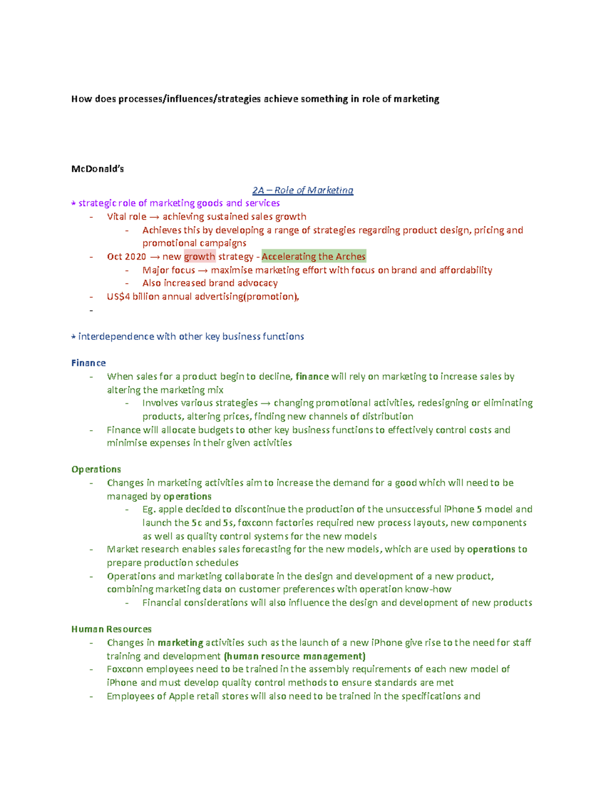 Business Year 12 Notes - Marketing Strategies and Case Studies 2A - Studocu