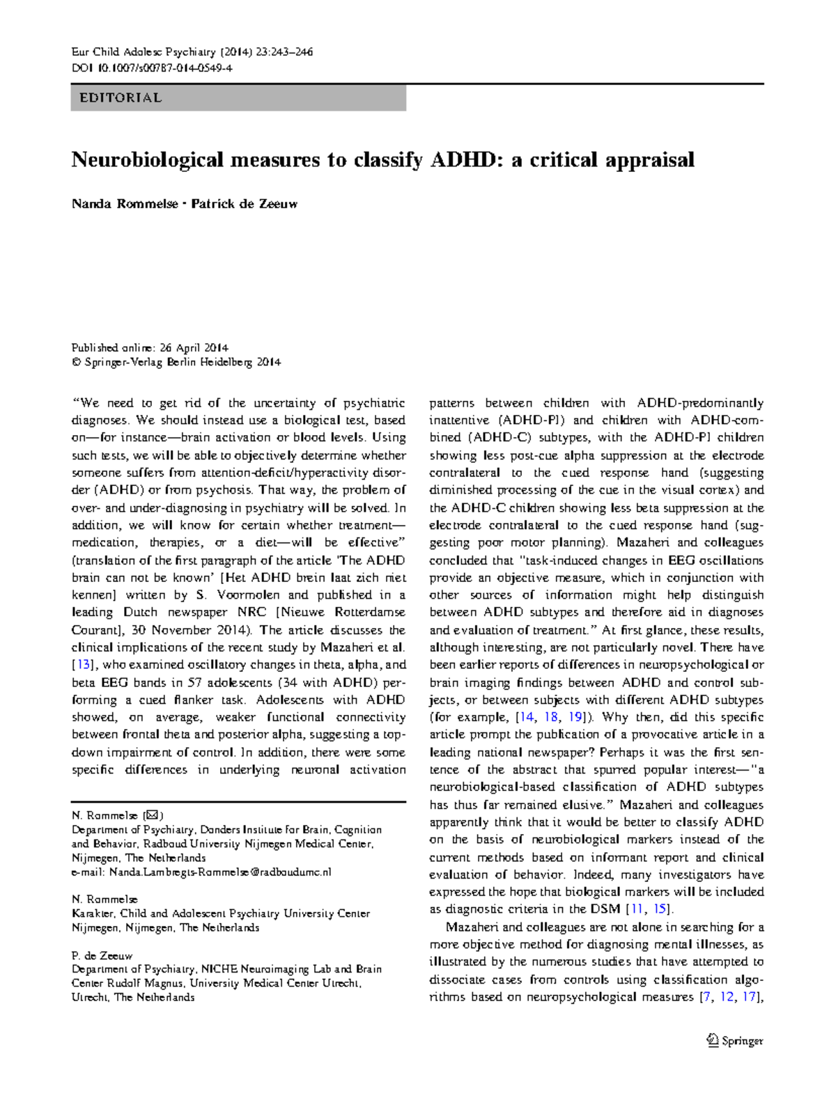 Lecture 5 - Critical Appraisal of ADHD Neurobiological Classifications ...