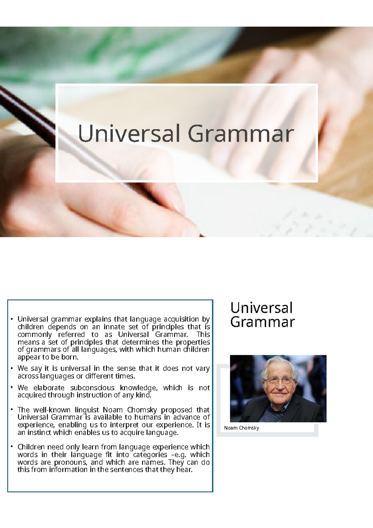 Universal Grammar and Language Acquisition - Presentation - Studocu