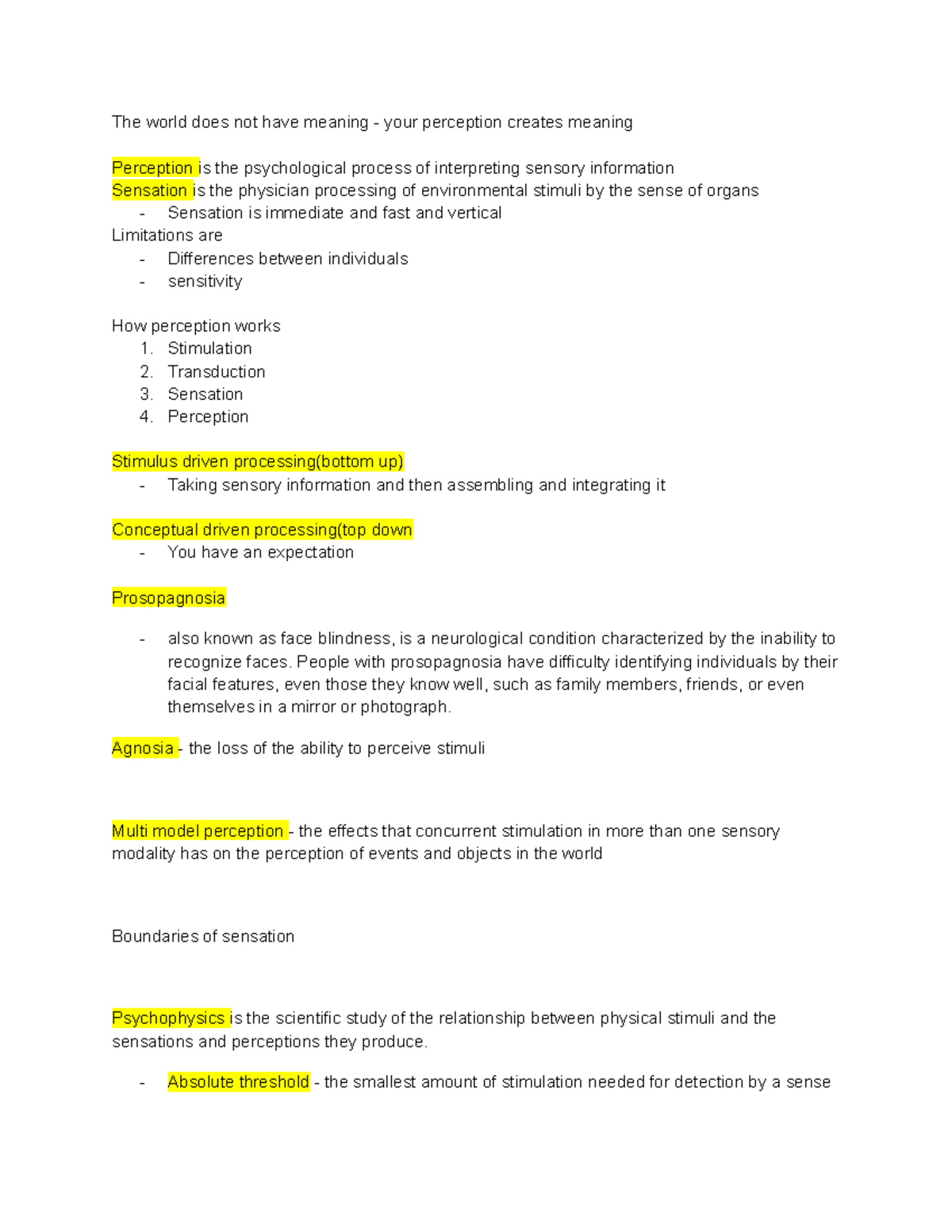 Psychology 101: Chapter 3 - Sensation and Perception Overview - Studocu