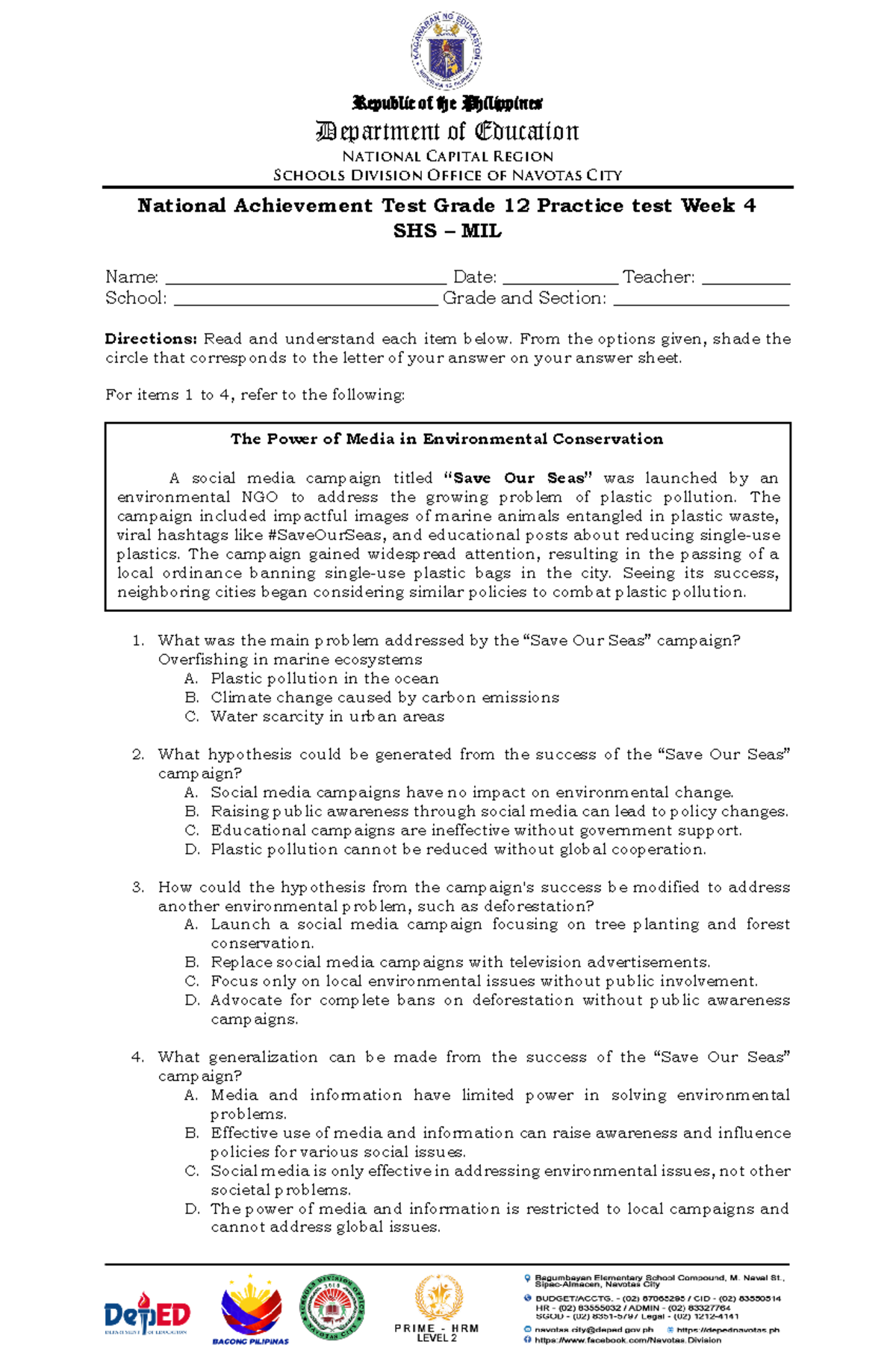 NATG12 Practice Test W4 MIL - Republic of the Philippines Department of ...