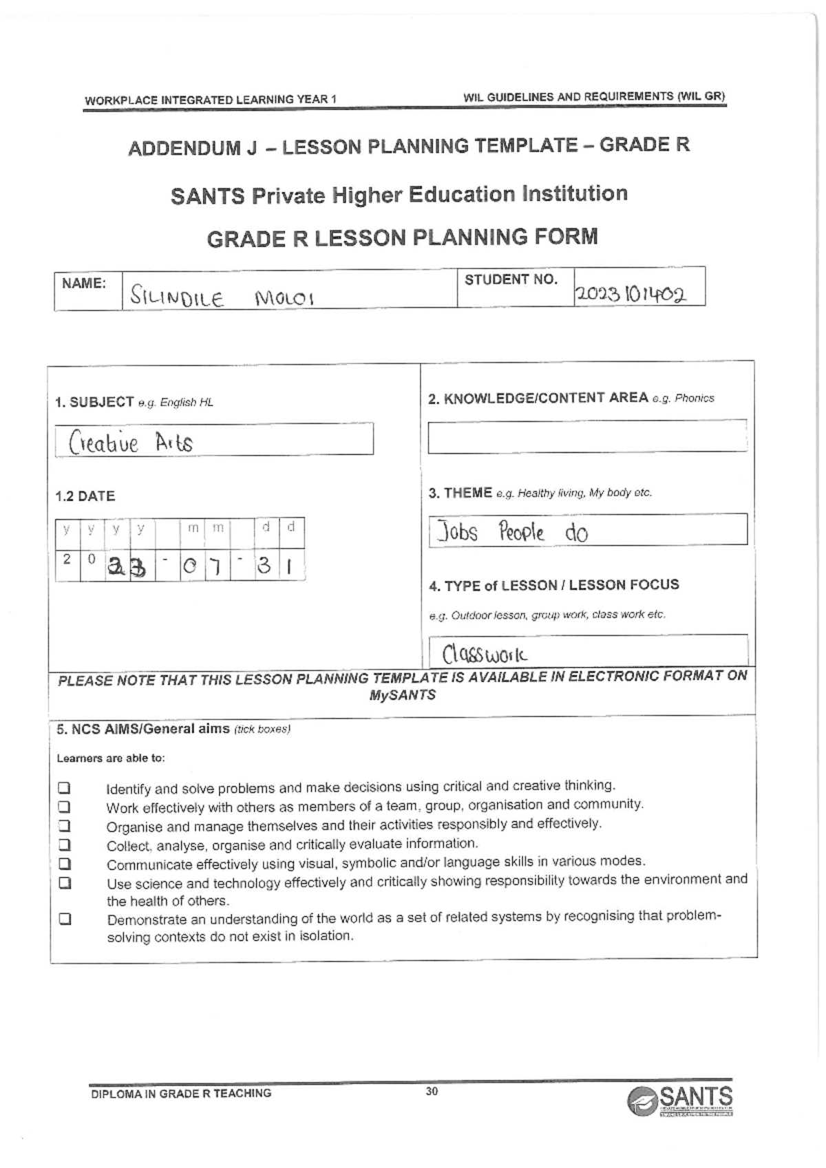 Grade R Lesson Plan: Exploring Jobs in Transport (WIL GR) - Studocu