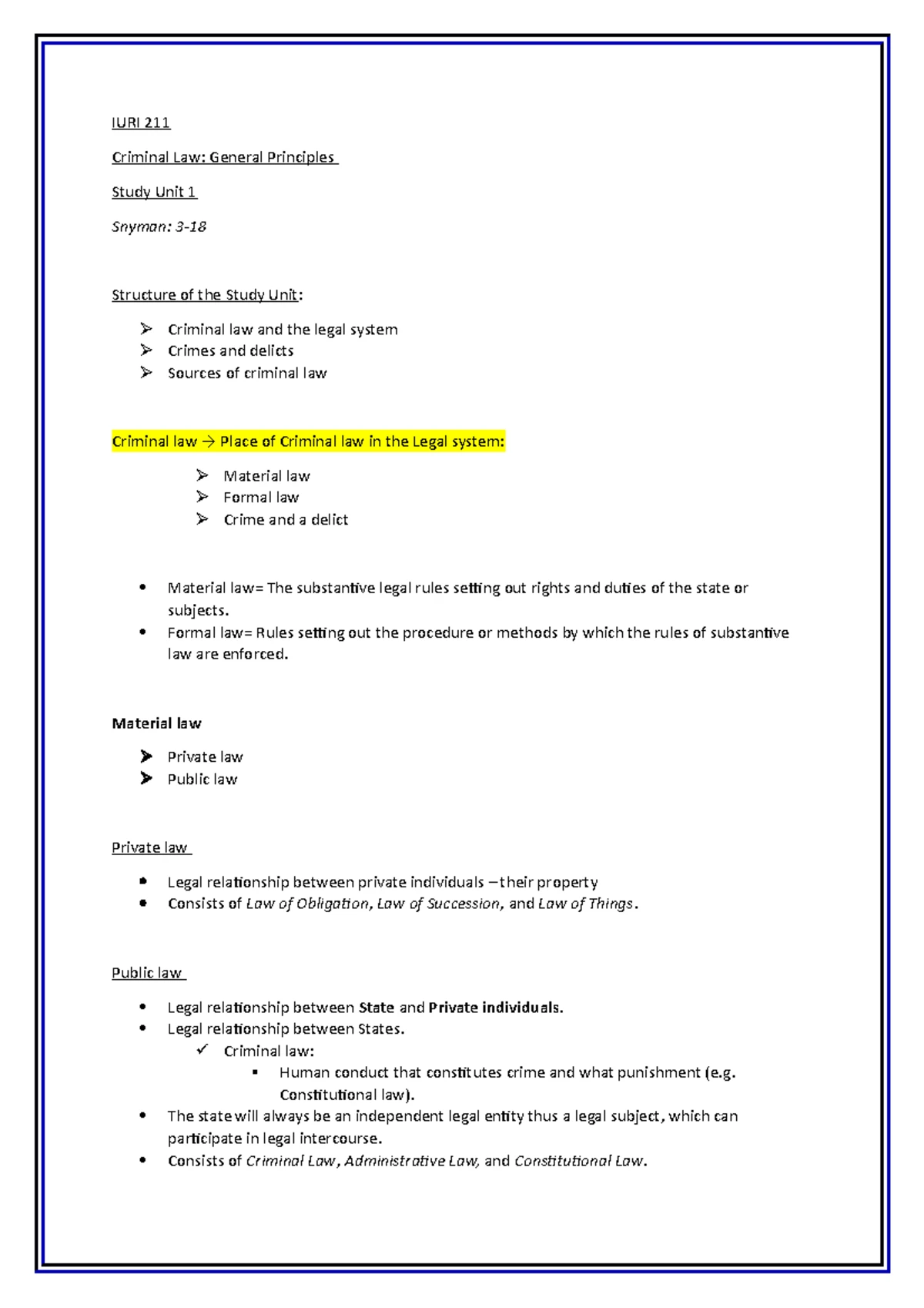 IURI 211 - Study Unit 2: The Principle of Legality in Criminal Law ...