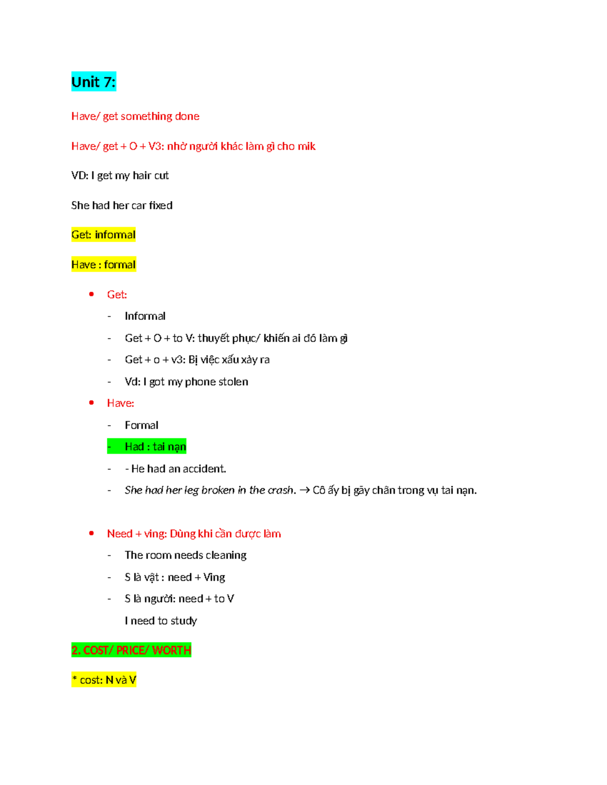 Unit 7: Understanding 'Get' and 'Have' in English Grammar - Studocu