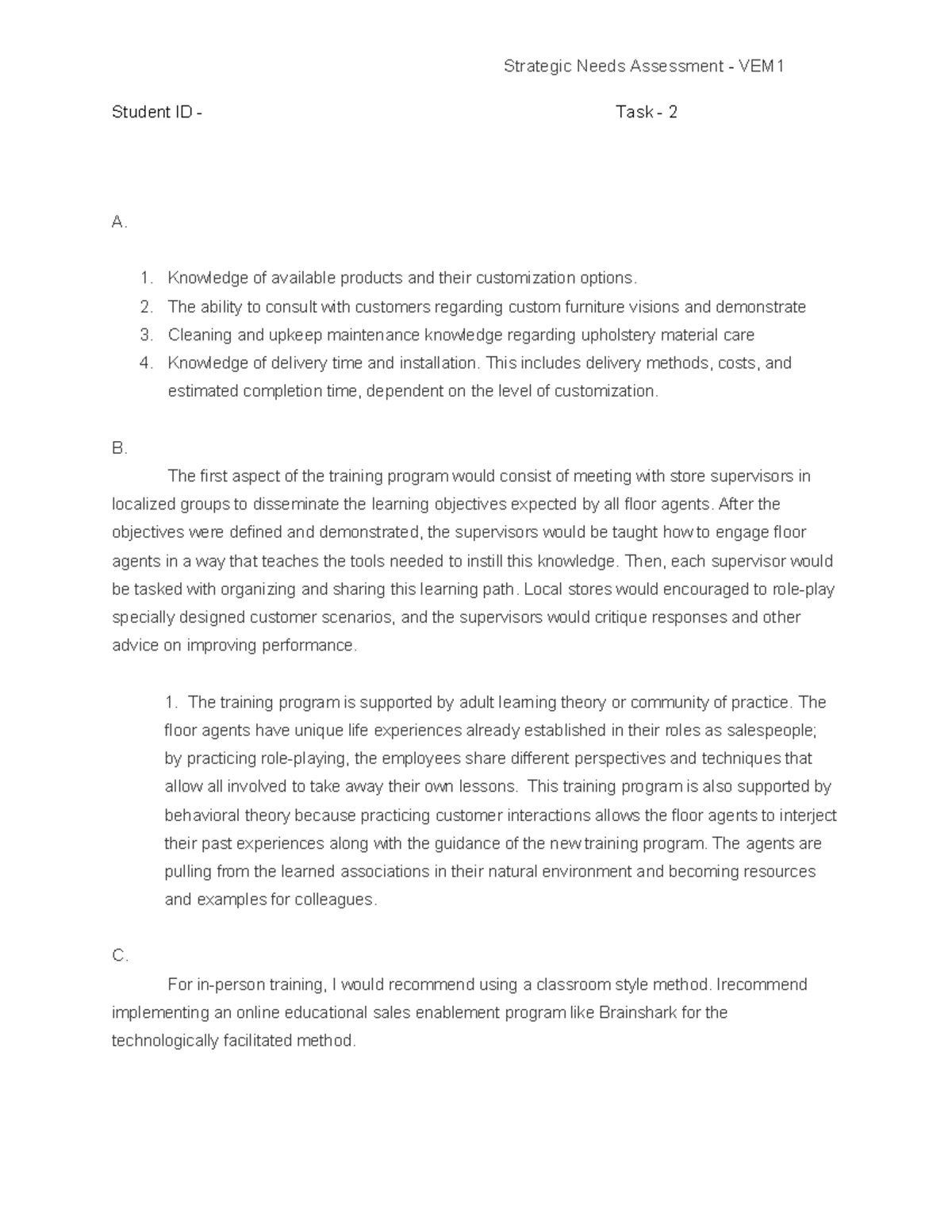 D353 Task 1 - Strategic Training Needs Assessment Guide - Studocu