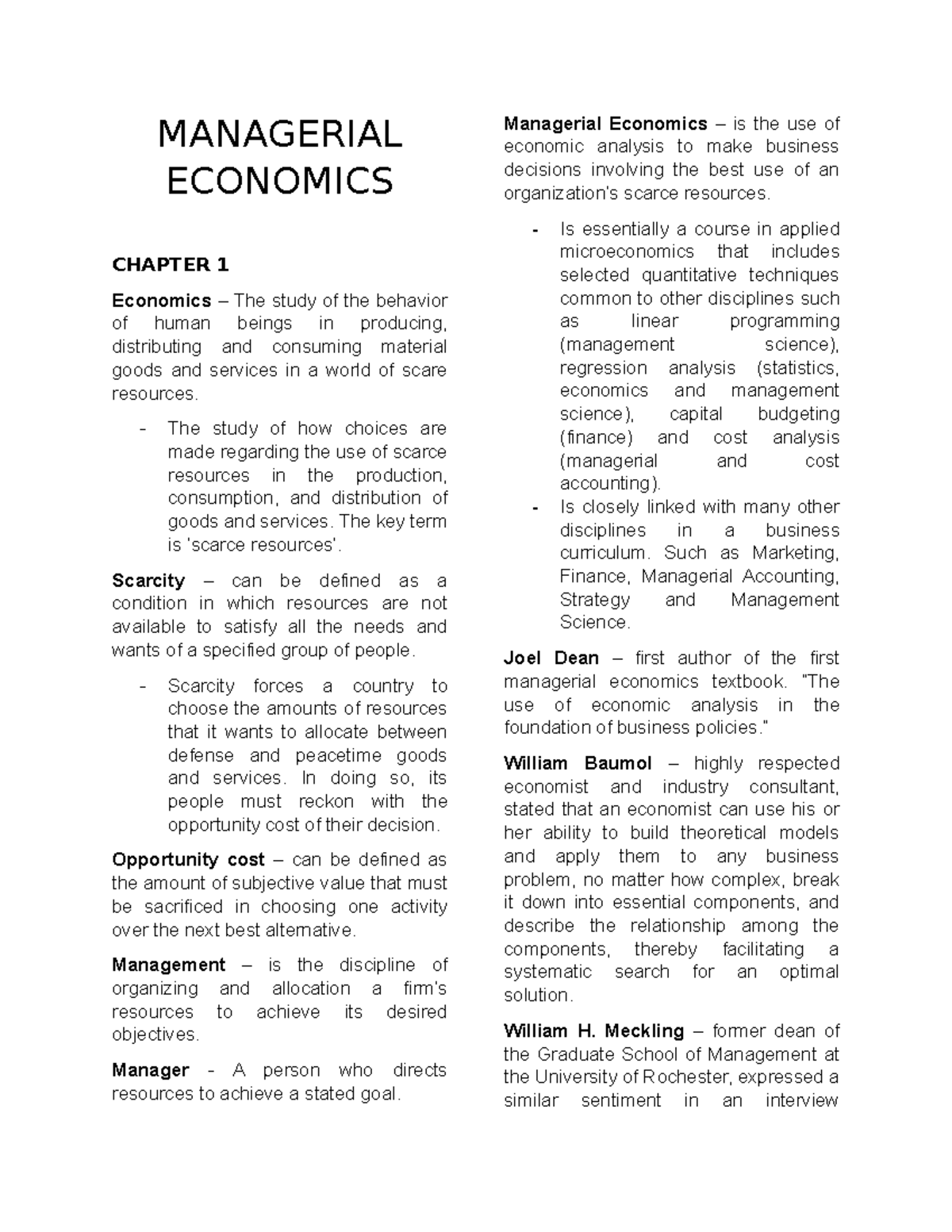 Managerial Economics (Course Code) - Comprehensive Study Notes - Studocu