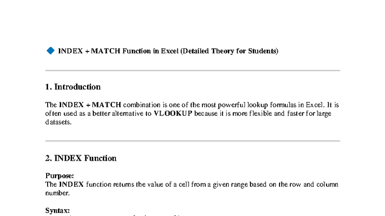 INDEX MATCH Function in Excel: A Comprehensive Guide for Students - Studocu