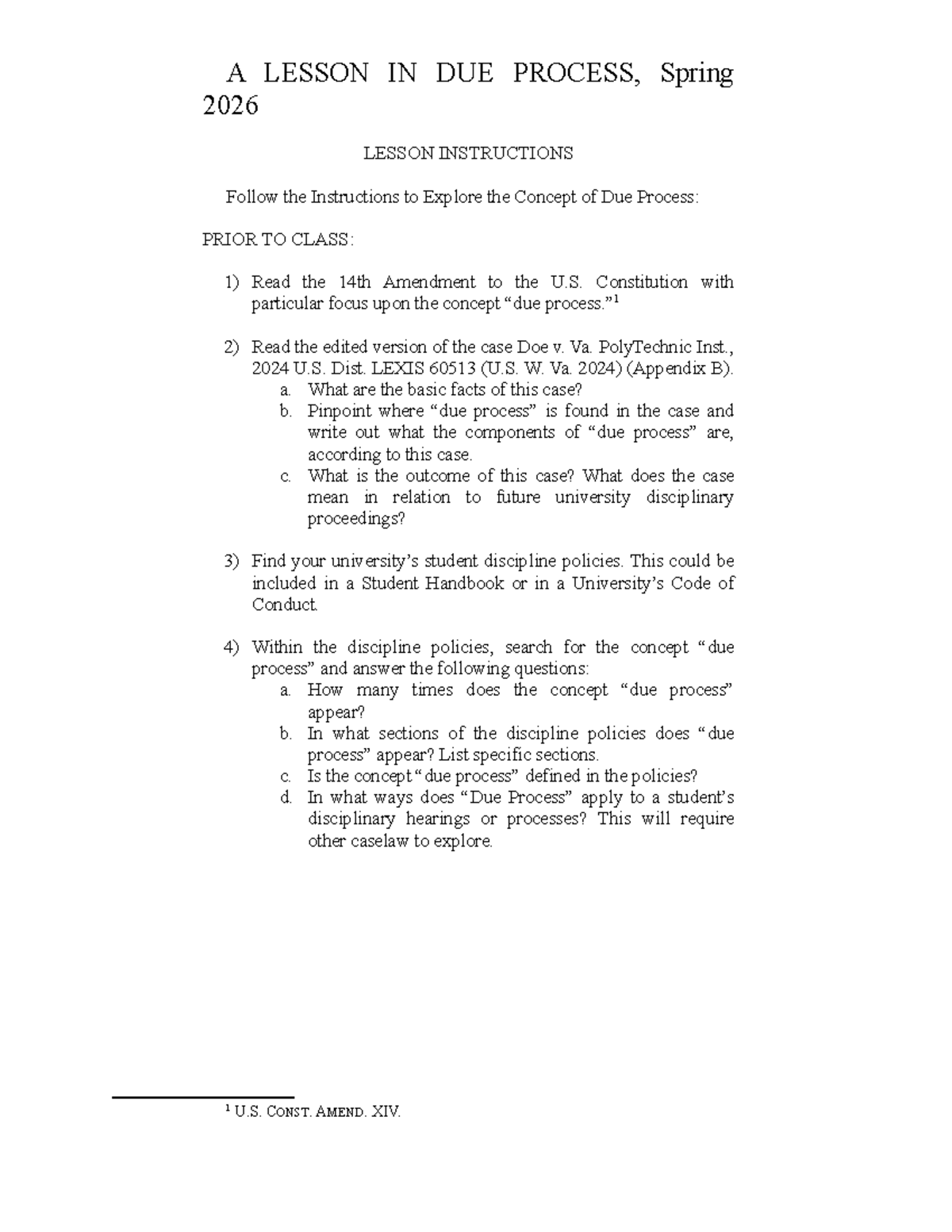 Due Process Lesson: Exploring the 14th Amendment and Case Law - Studocu