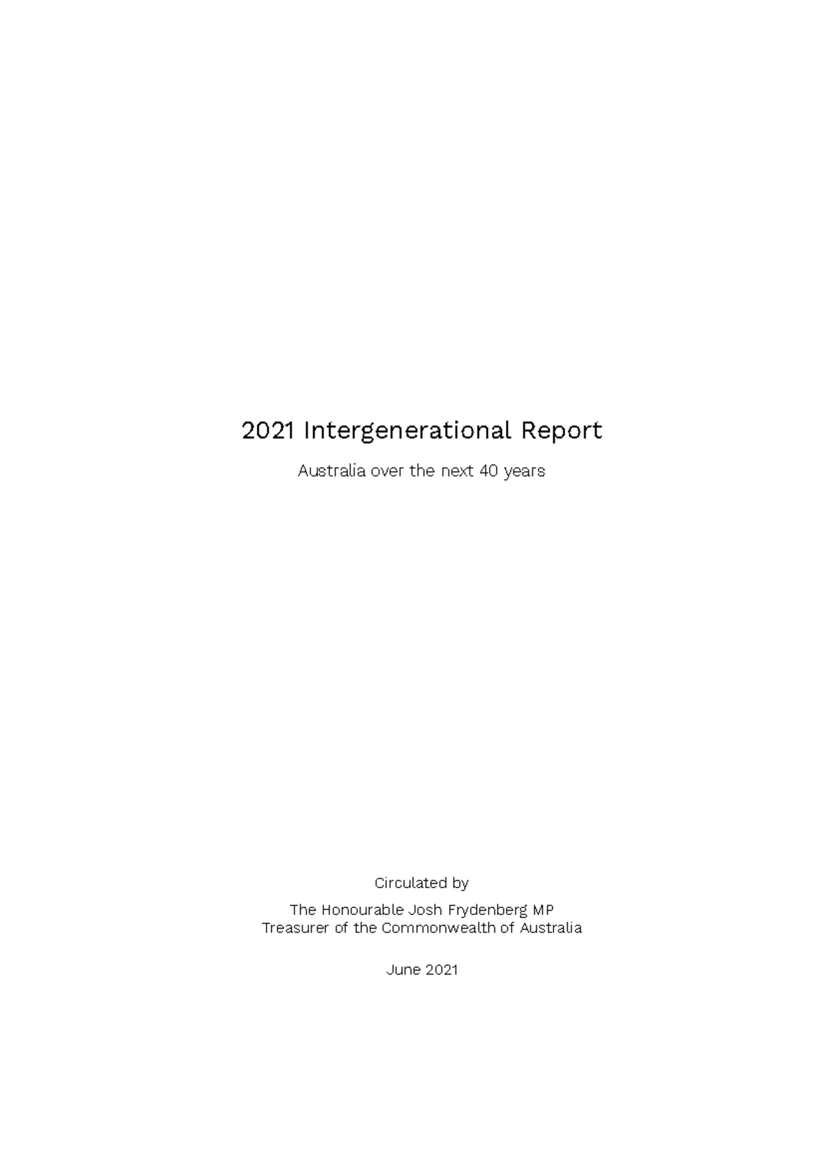 2021 Intergenerational Report: Australia's Economic Outlook for 40 ...