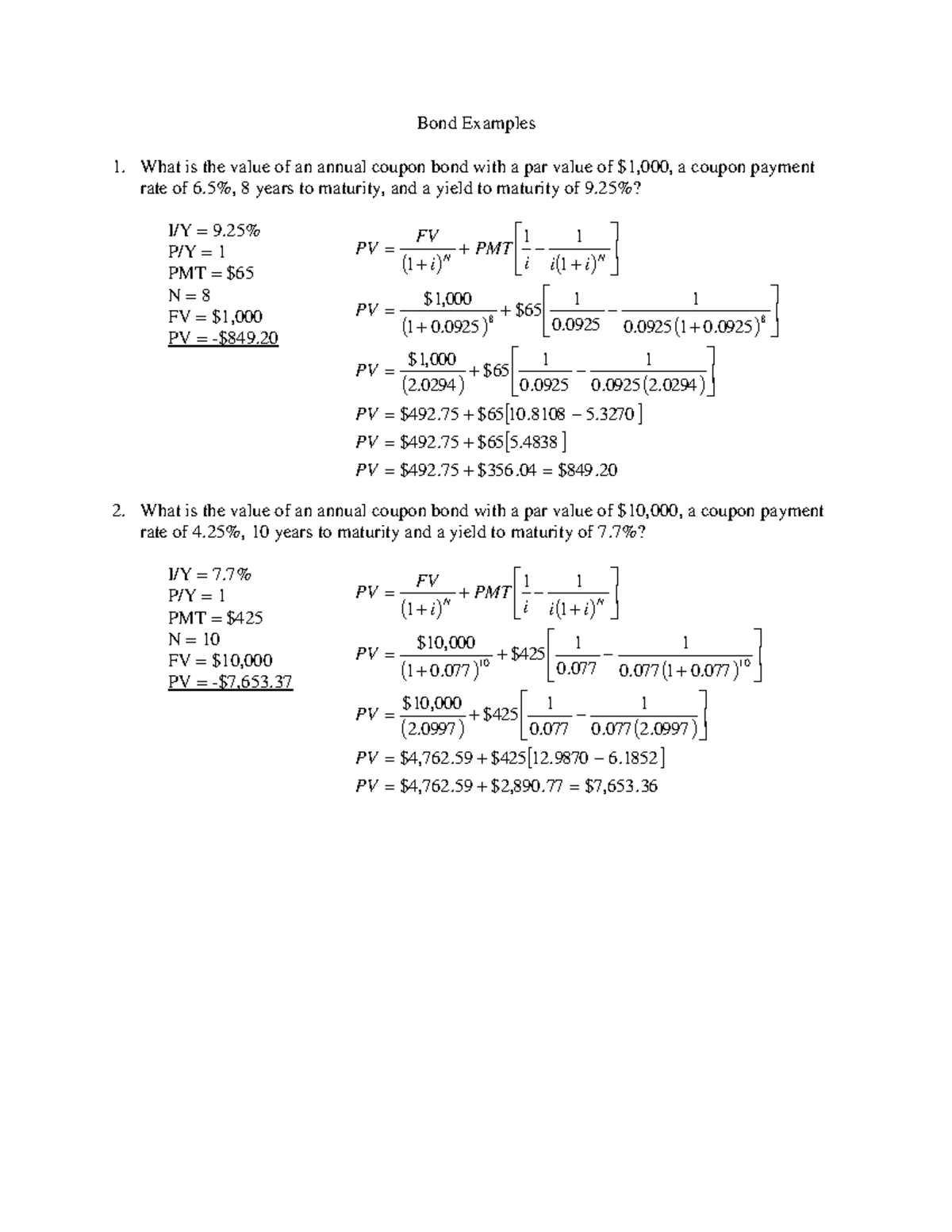 Bond Examples 1 Solution Matthew crook - Bond Examples What is the ...