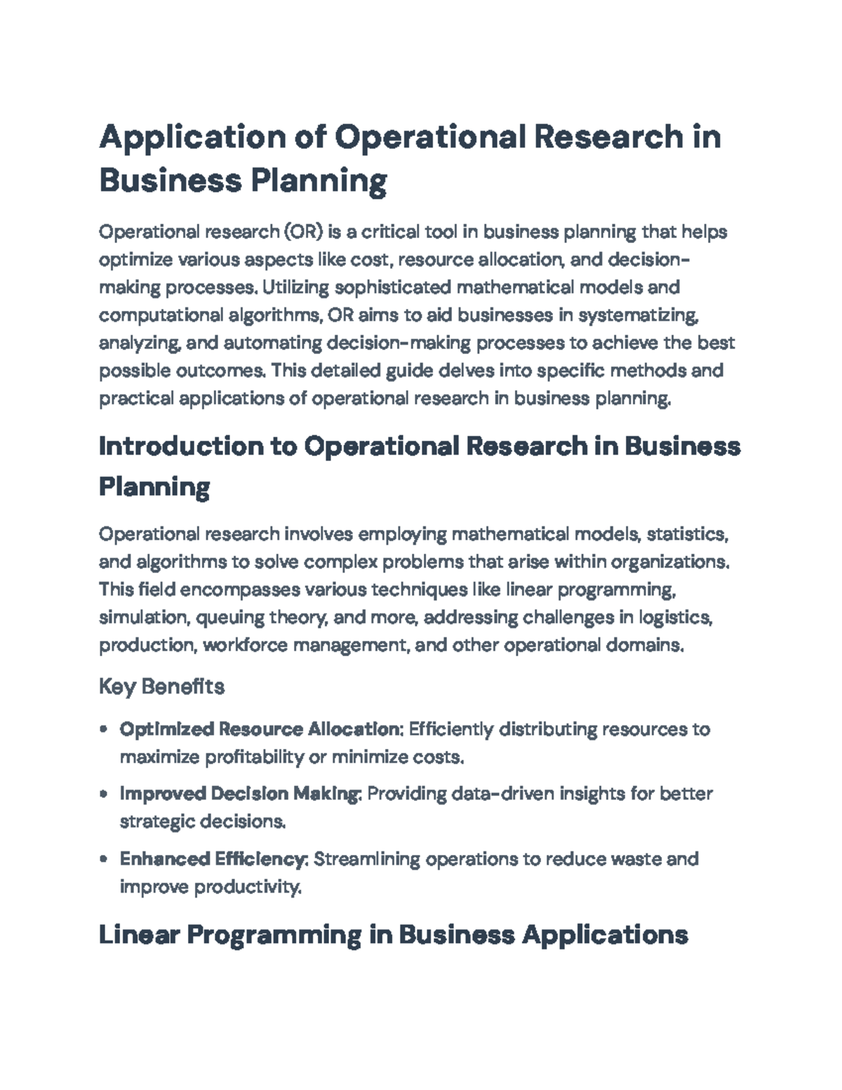 Operational Research Applications in Business Planning (Course Code ...