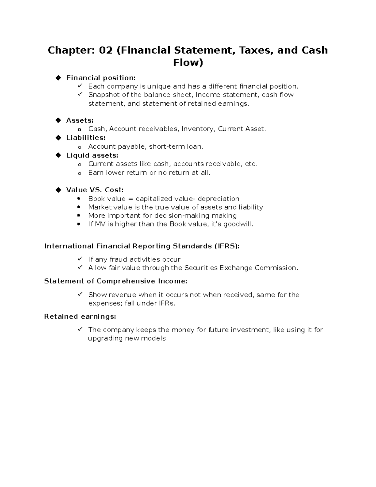 Chap02Notes - Financial Statements, Taxes, and Cash Flow Overview - Studocu