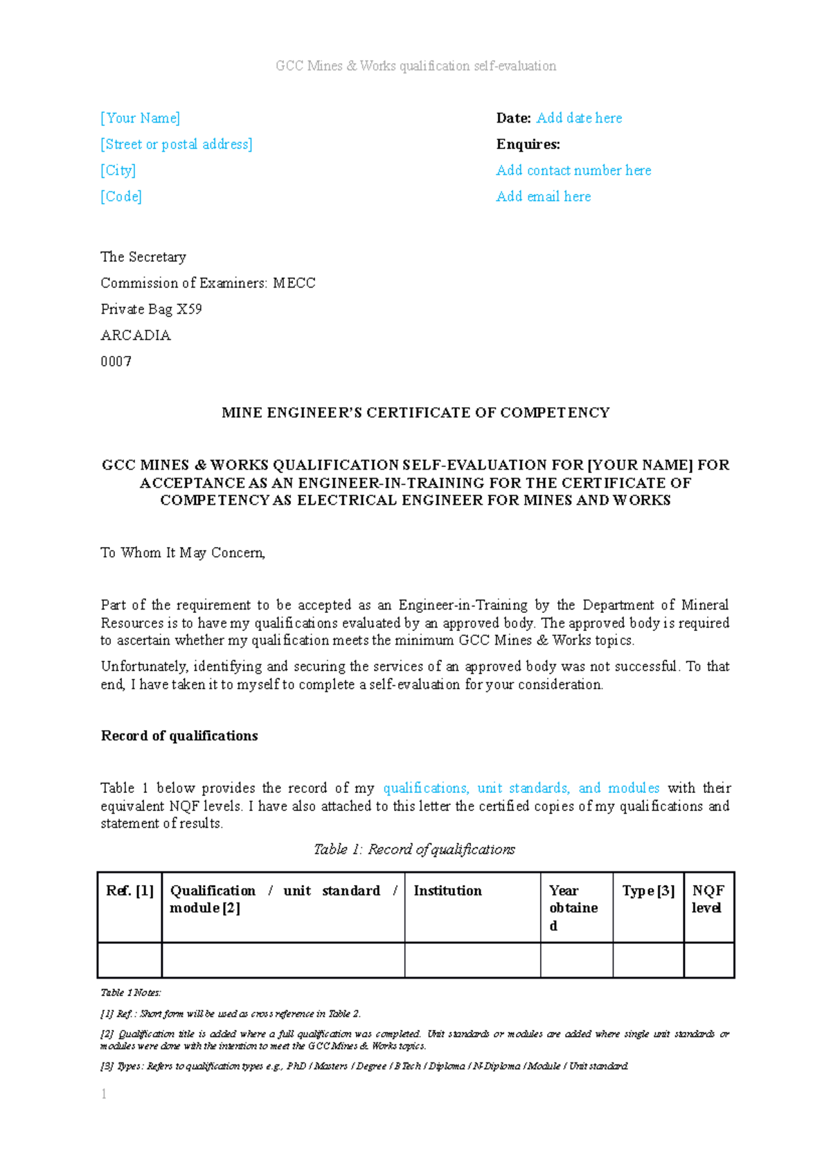 GCC Mines Self-Evaluation for Electrical Engineer Competency - Studocu