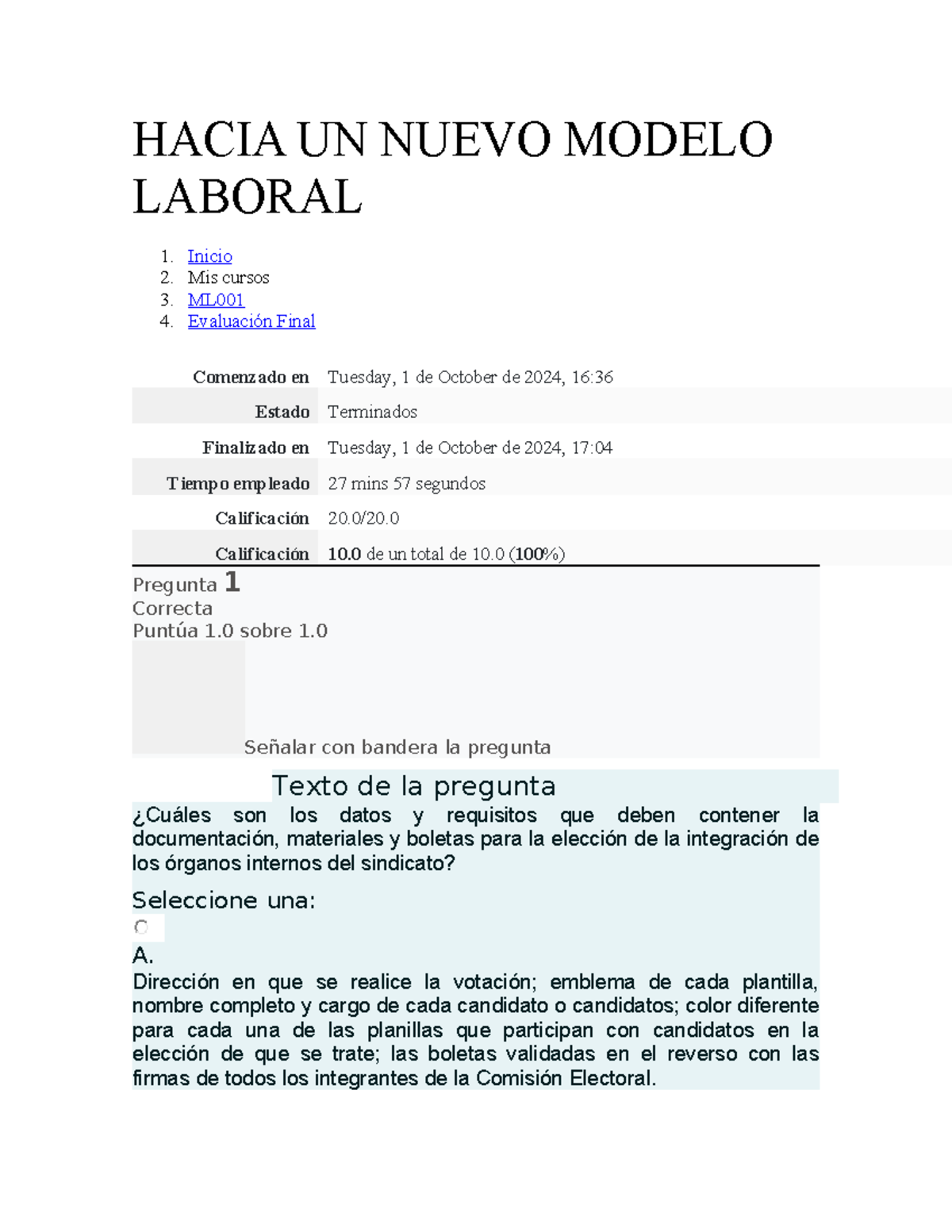 Evaluación Final del Modelo Laboral - C098, C111, C105 - Studocu
