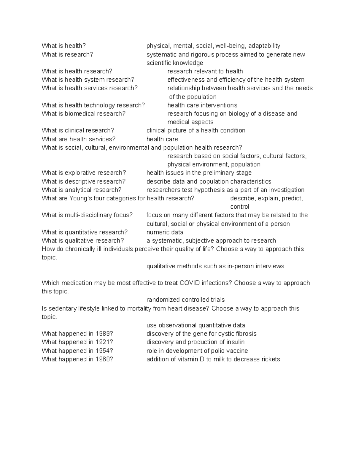 Health Research Quiz: Key Concepts and Methodologies Explained - Studocu
