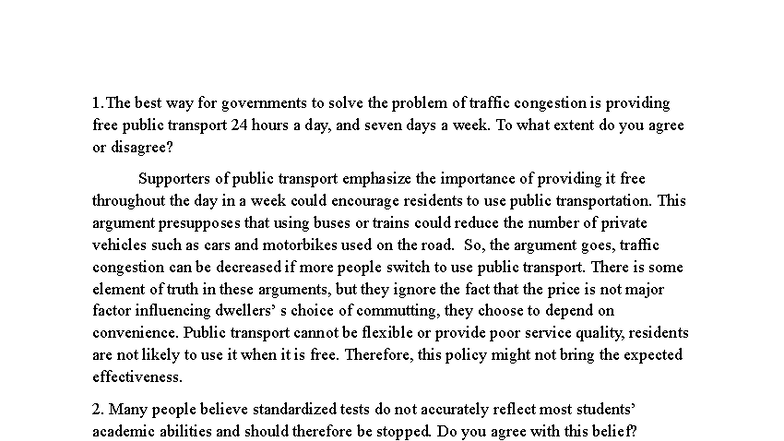 1. Essay Notes: Traffic Congestion Solutions & Public Transport - Studocu