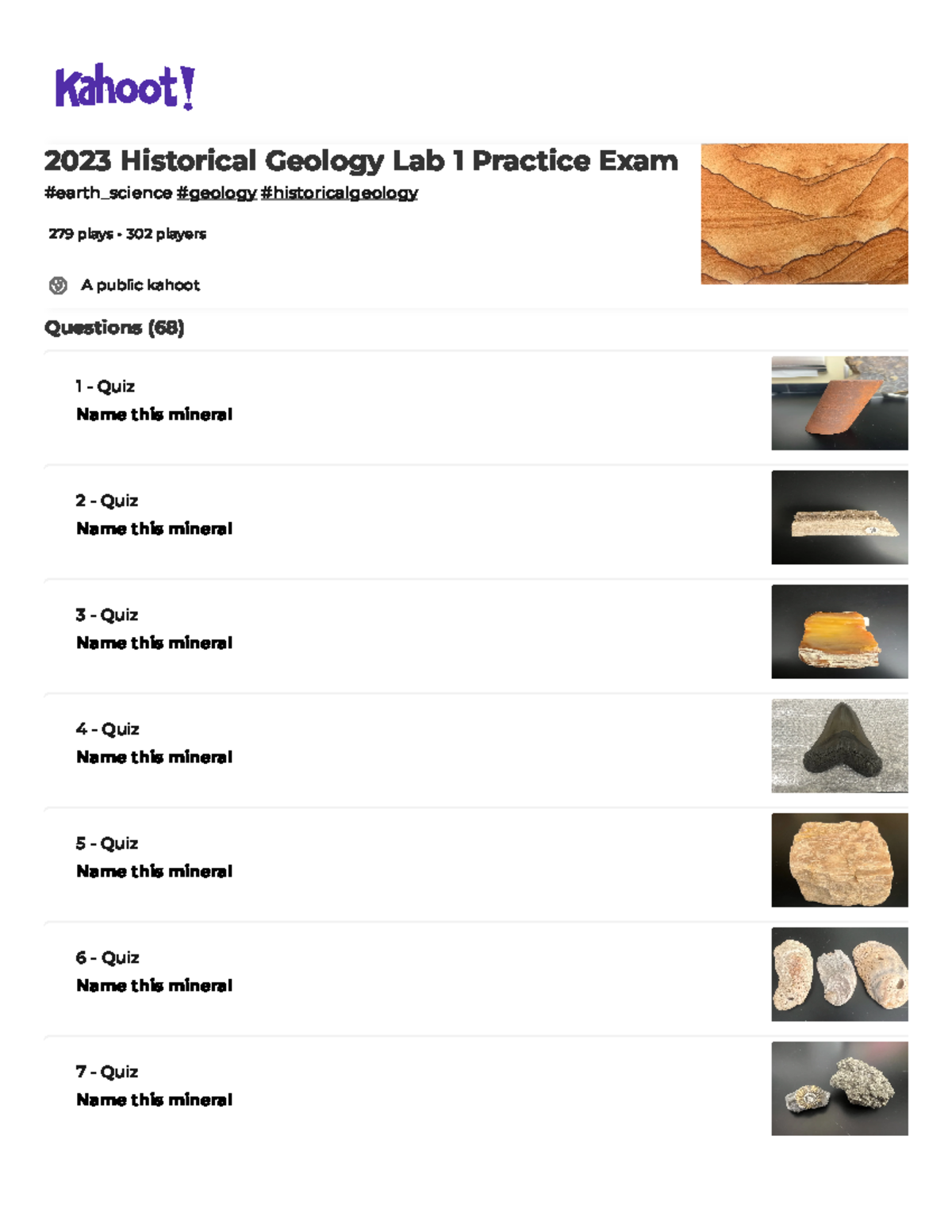 2023 Historical Geology Lab 1 Final Exam Practice Quiz Review - Studocu