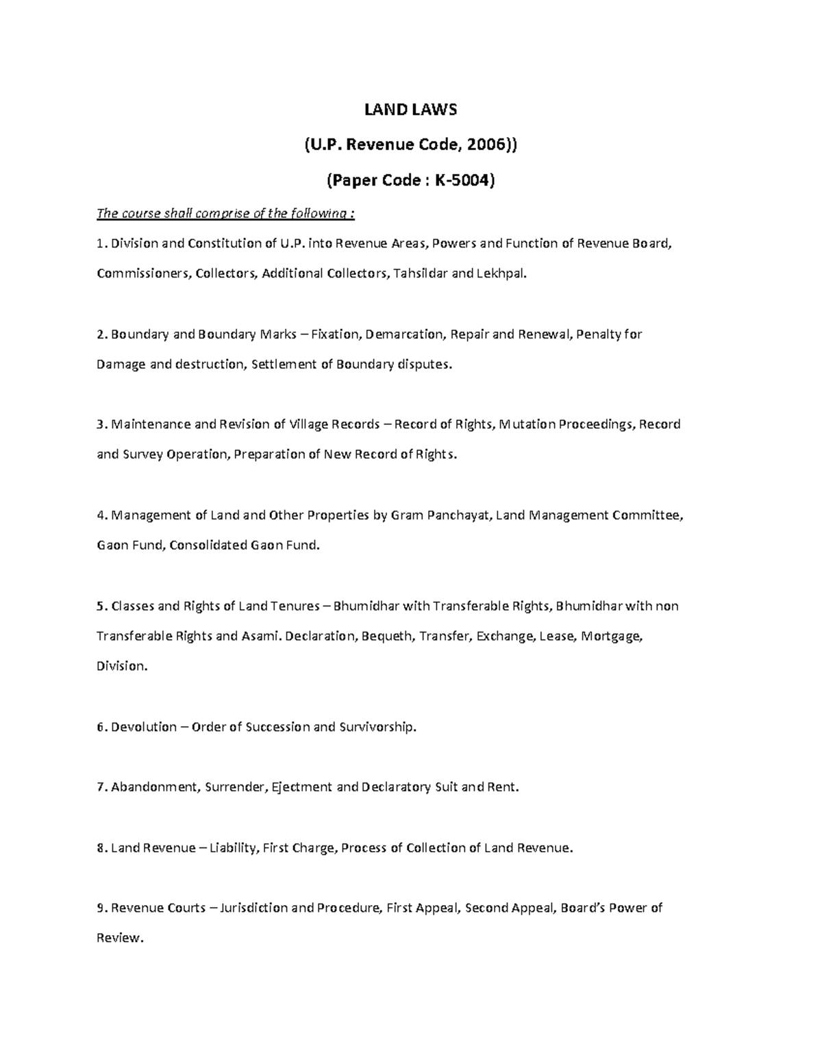 U.P. Revenue Code, 2006: Comprehensive Land Laws Notes - Studocu
