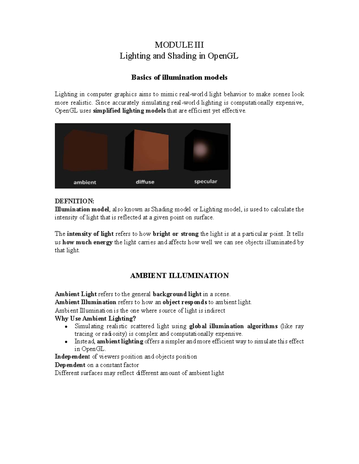 CG Module III: Lighting, Shading, and Texture Mapping in OpenGL - Studocu