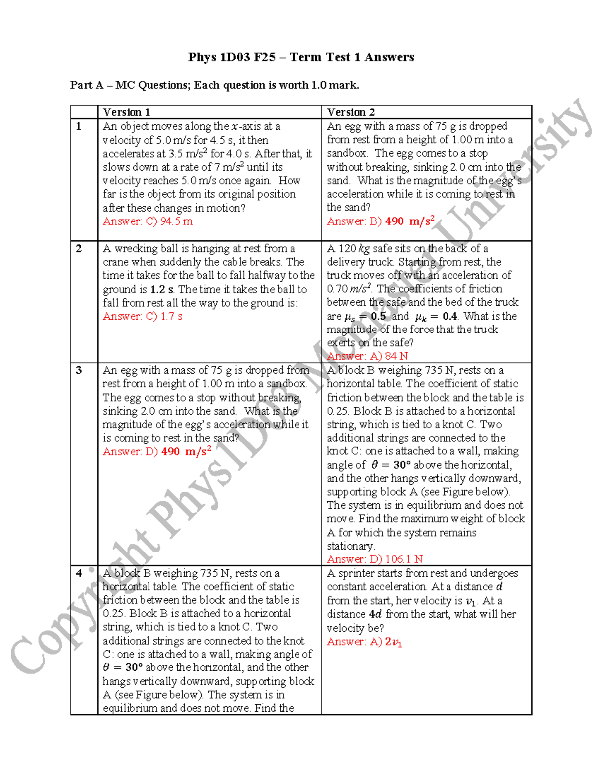 Phys1D03 F25 Term Test 1 Solutions and Explanations - Studocu