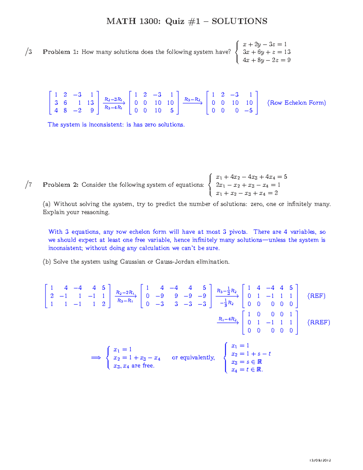 MATH 1300: Quiz 1 Solutions and Practice Problems - Studocu