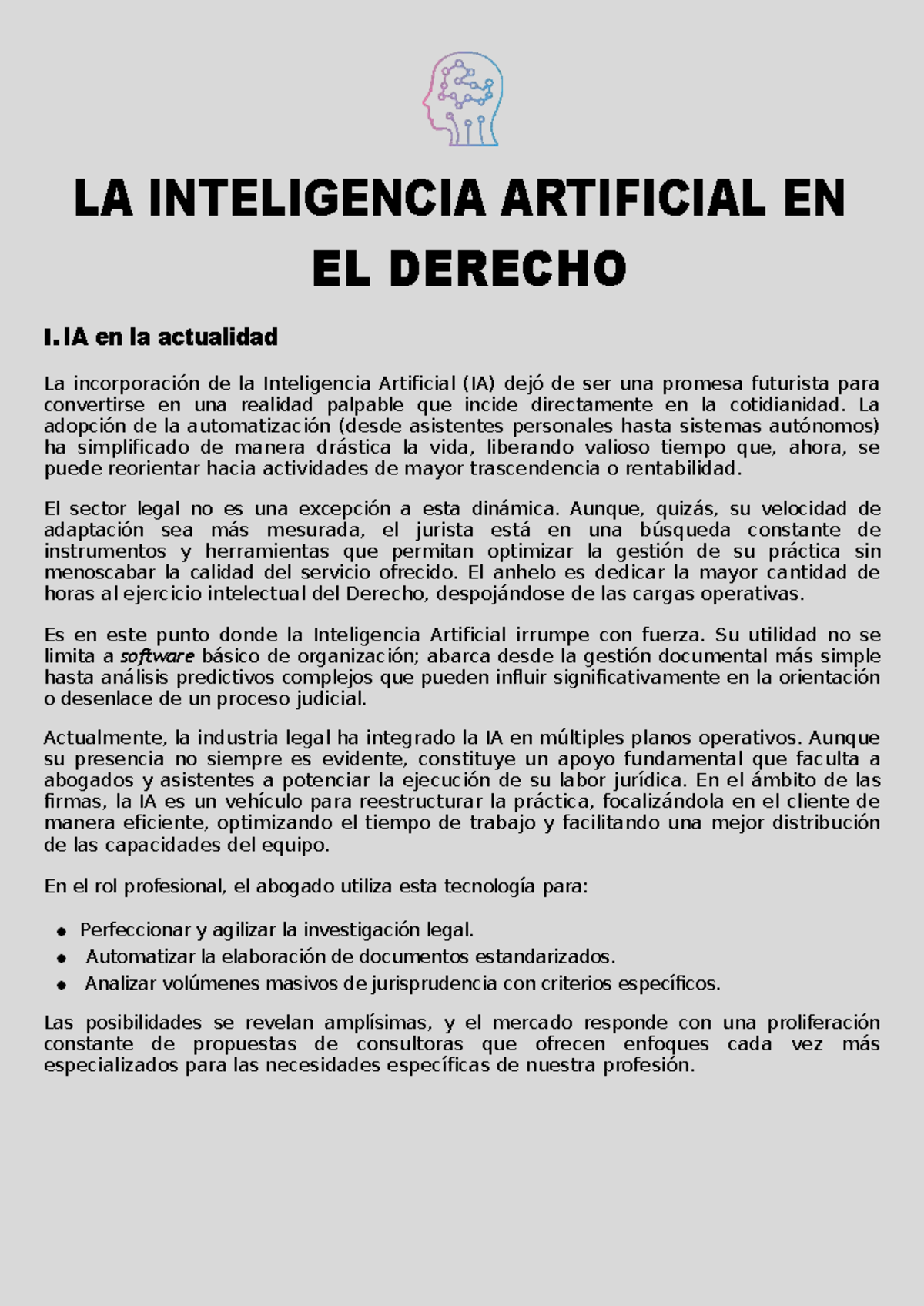 LA INTELIGENCIA ARTIFICIAL EN EL DERECHO I: Transformación y Desafíos ...