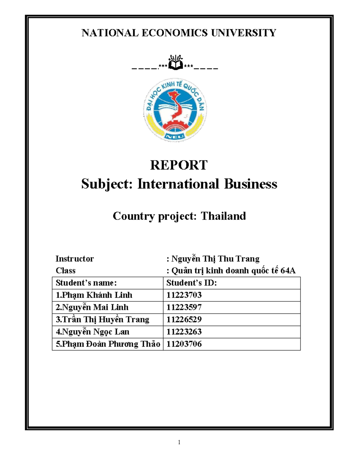 IB-report - international business - NATIONAL ECONOMICS UNIVERSITY ...