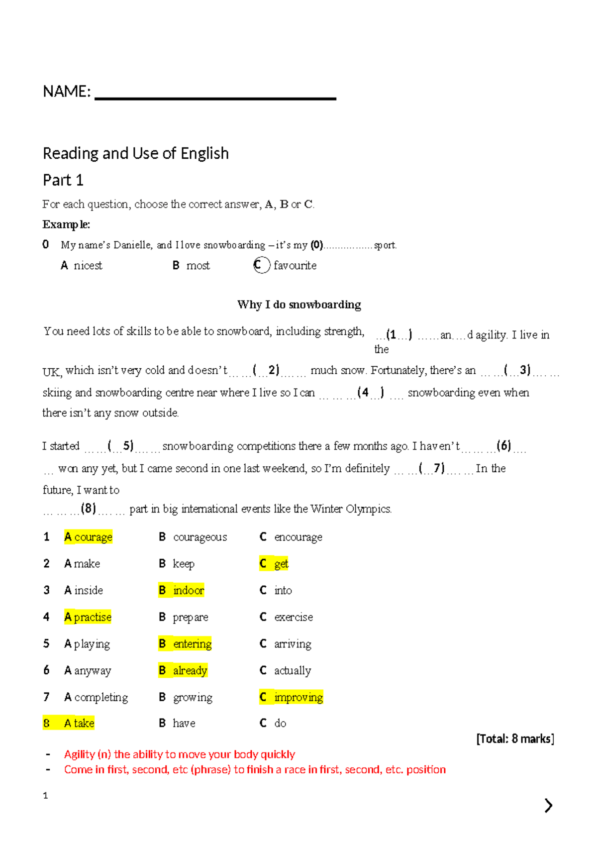 Reading and Use of English Part 1: Initial Test 1-3 Key - Studocu