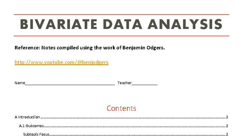 MS-S4 Bivariate Data Analysis: Comprehensive Teaching Notes - Studocu