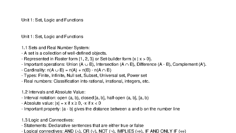 Entrance Mathematics Full Book: Unit 1 - Sets, Logic & Functions - Studocu