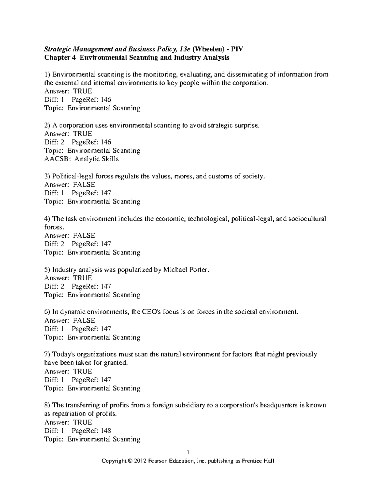 Strategic Management - Chapter 4 Test Bank: Environmental Scanning ...