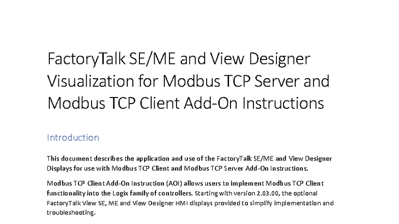 FactoryTalk & View Designer: Modbus TCP Visualization Guide v2 - Studocu