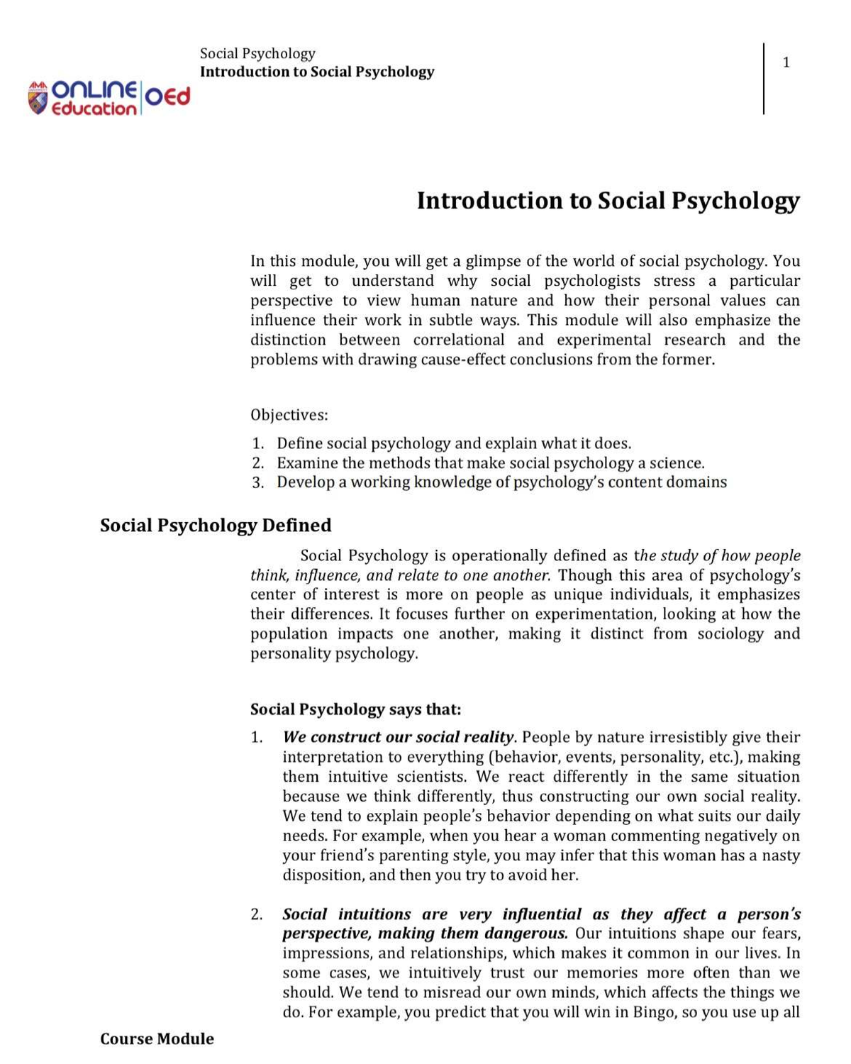 SOC 101: Module 1 - Introduction to Social Psychology Overview - Studocu