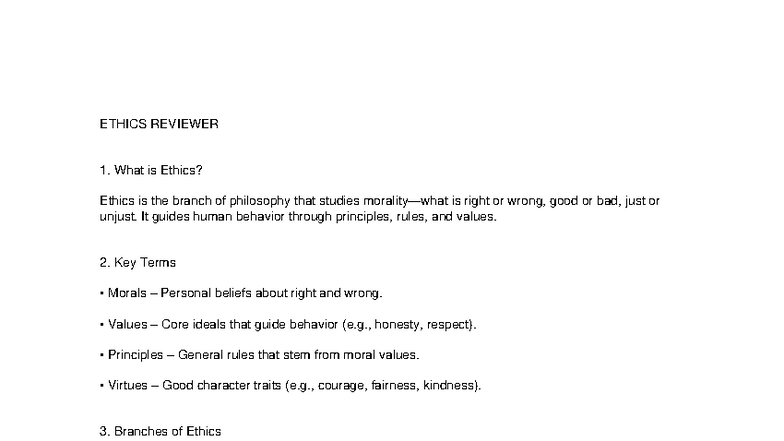 ETHICS 101: Comprehensive Reviewer on Key Concepts and Theories - Studocu