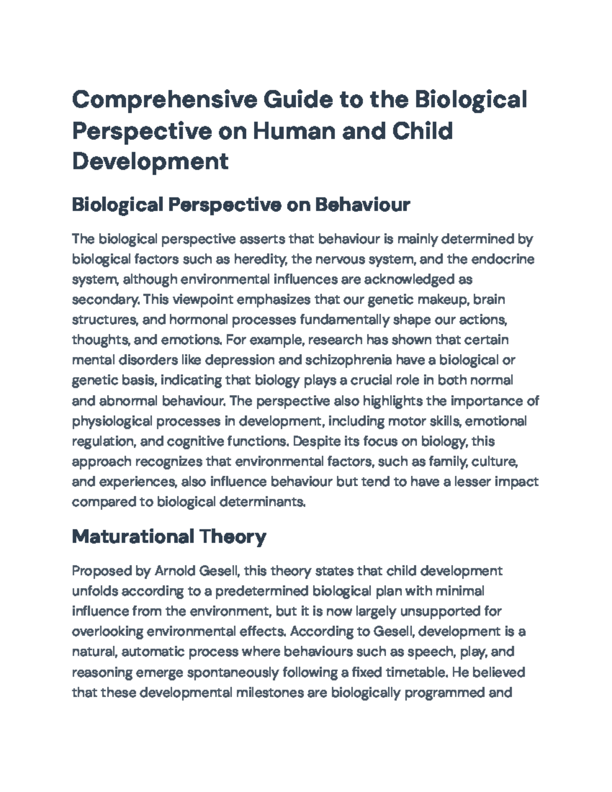 Comprehensive Overview of the Biological Perspective in Child ...