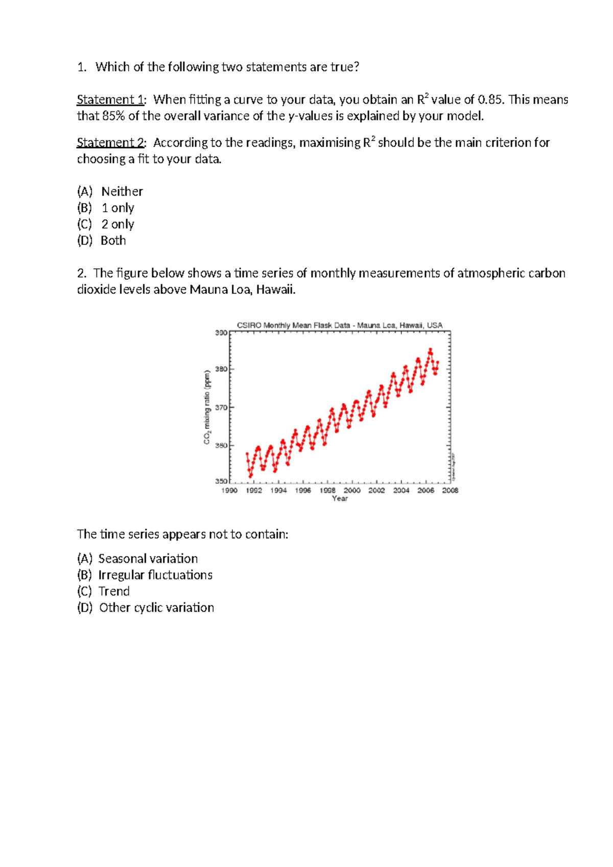 W10 Practice Questions: Time Series Analysis & R² Interpretation - Studocu