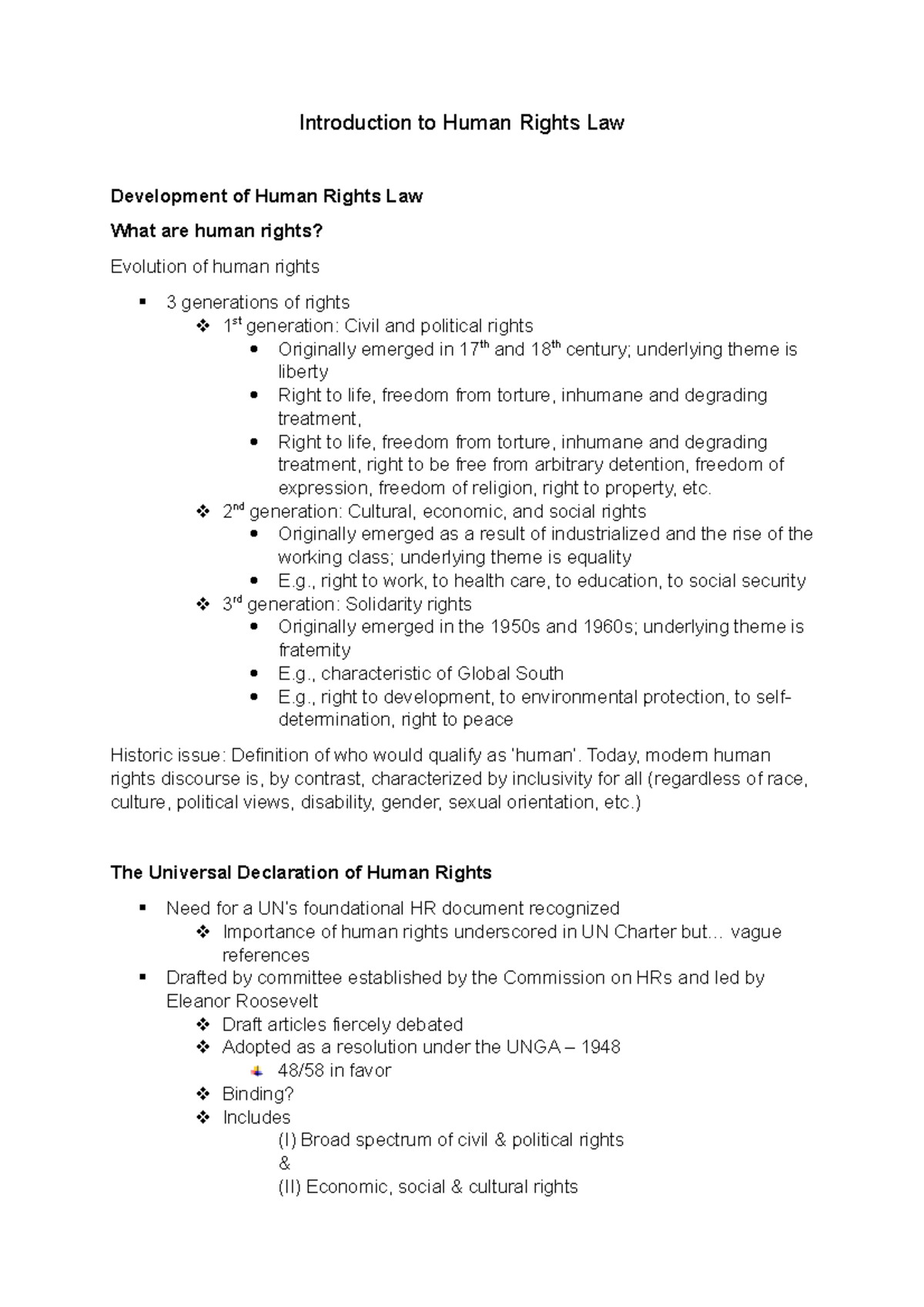 Human Rights Law: Summary of Key Principles and Framework (HRL 101 ...