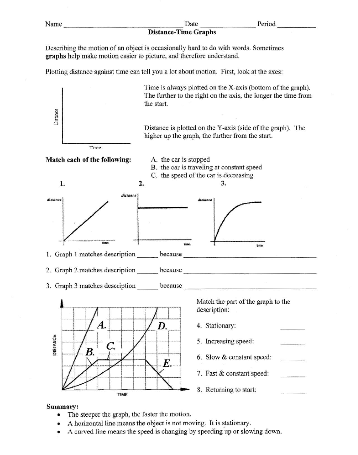 Distance-Time Graphs (DIS1410U) - Understanding Motion Through Graphs ...