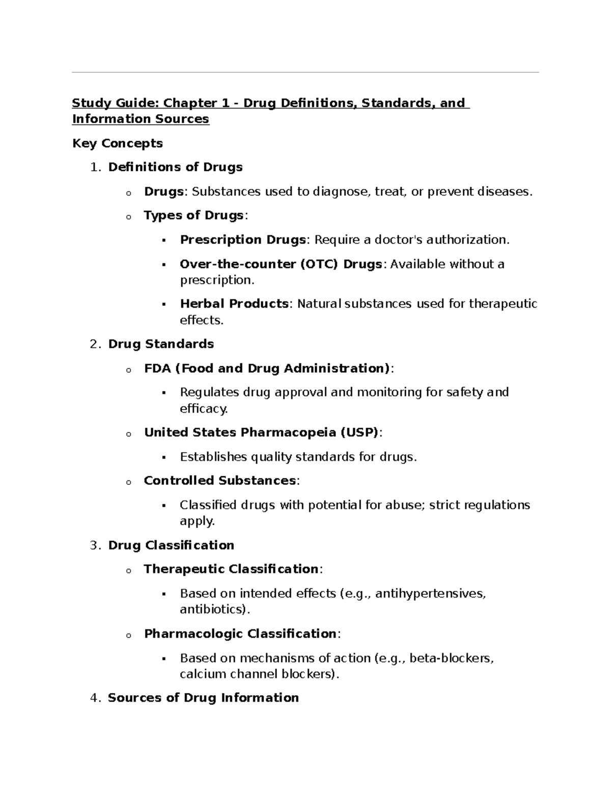 Week 1 Pharmacology Study Guide: Key Concepts & Drug Information - Studocu