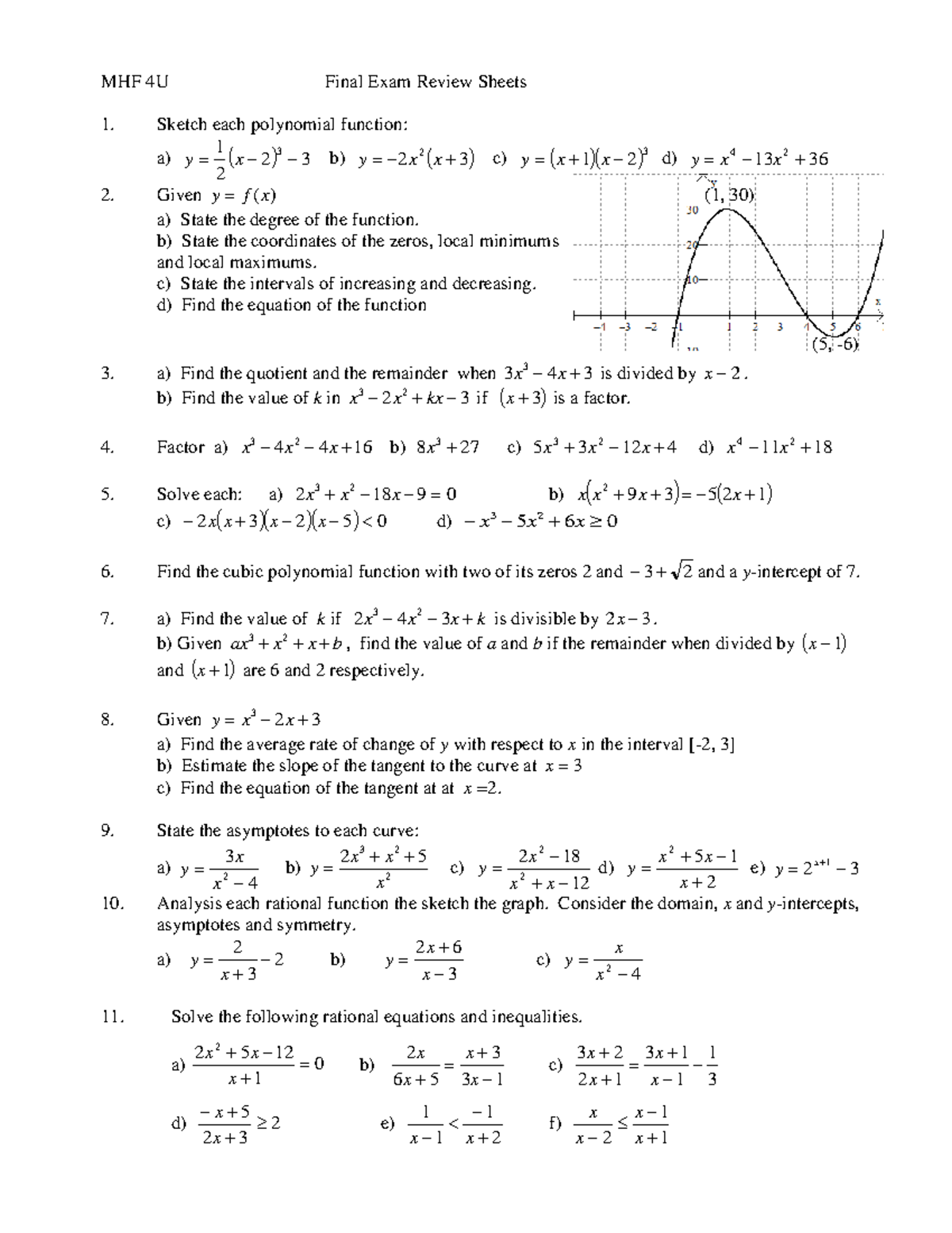 MHF 4U Final Exam Review Questions and Answers - Studocu