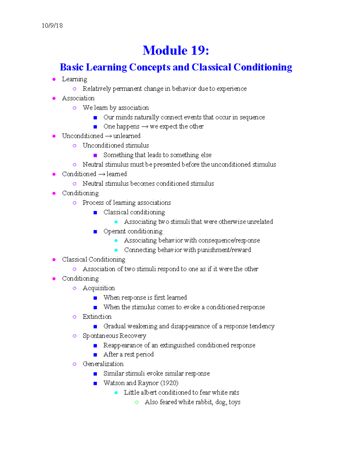 Module 19-24 for Intro to Psych - Module 19: Basic Learning Concepts ...