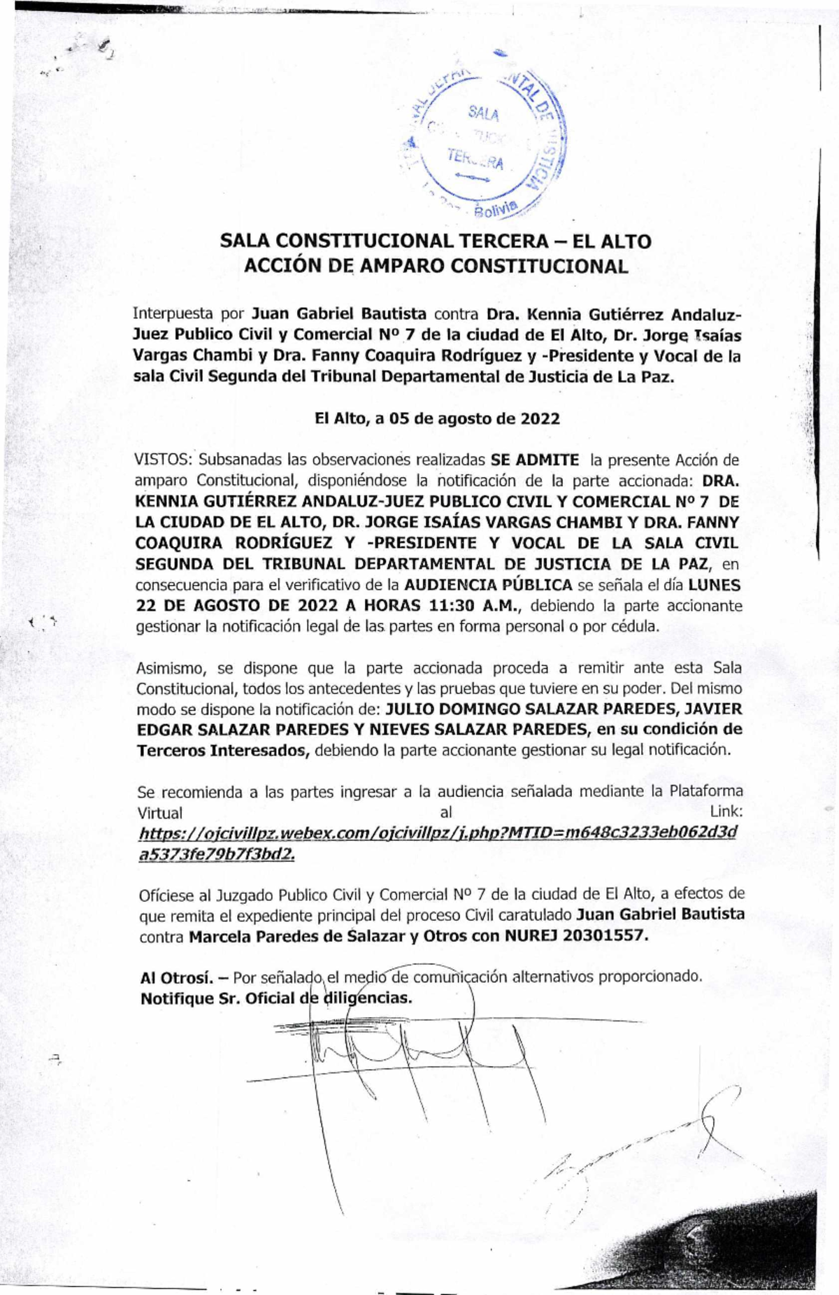 Acción de Amparo Constitucional - Ref. Juzgado Civil 7 El Alto - Document Preview