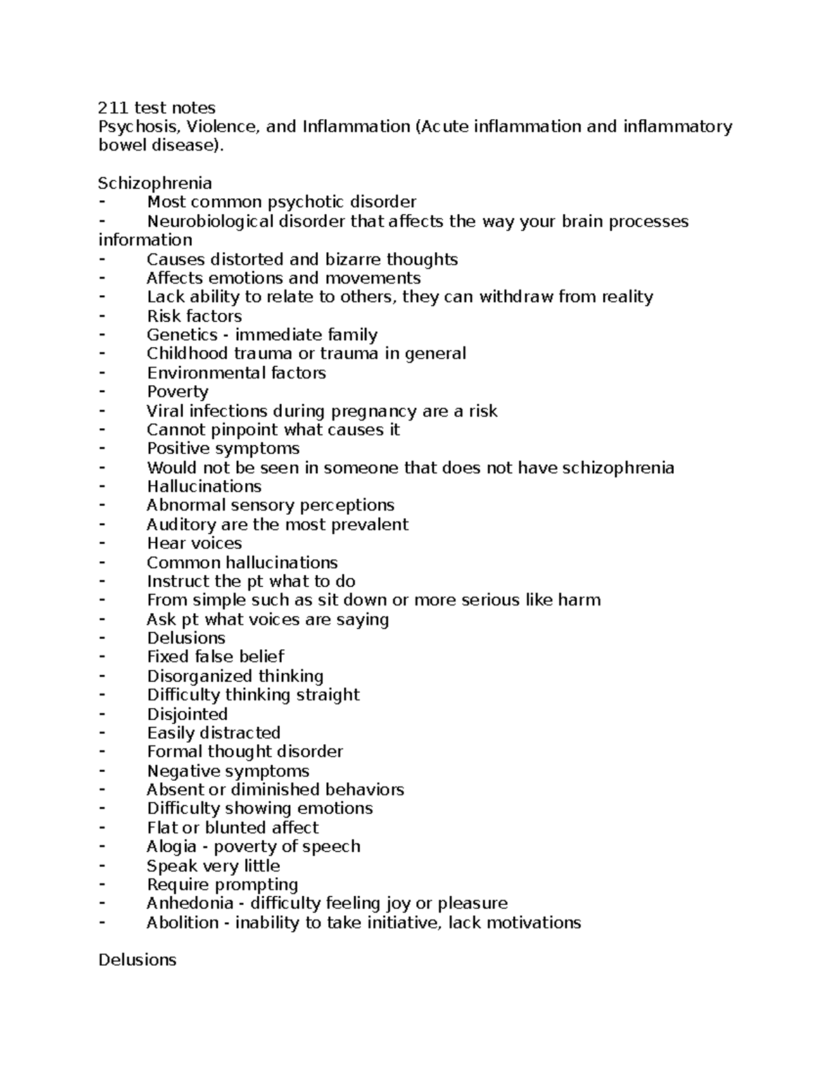 211 test notes - 211 test notes Psychosis, Violence, and Inflammation ...